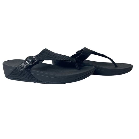 FitFlop Black Thong Leather Summer Sandals Womens Size 10 Comfort Casual Slip On - Picture 4 of 11
